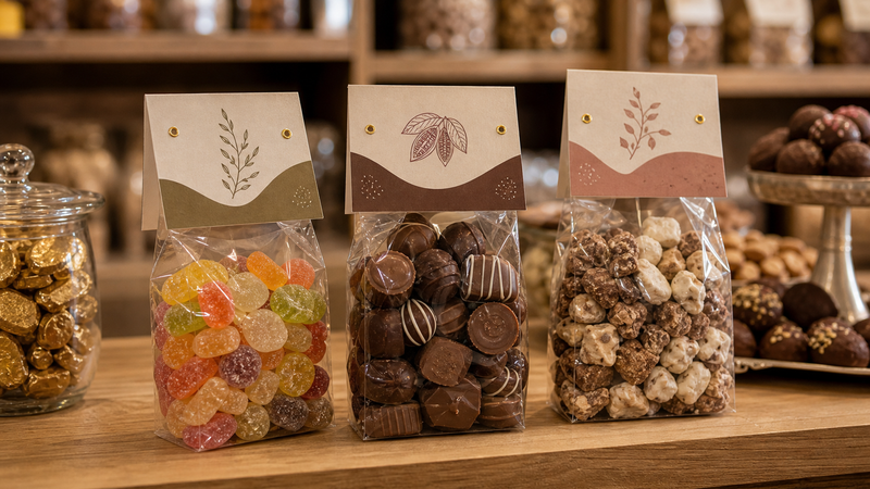 Prodotti alimentari artigianali confezionati in sacchetti neutri con cavallotti personalizzati