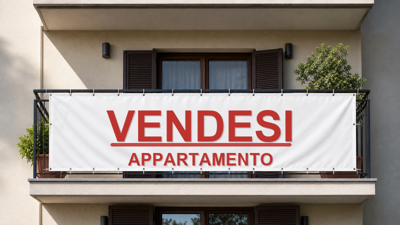 Striscione pubblicitario installato su recinzione di cantiere