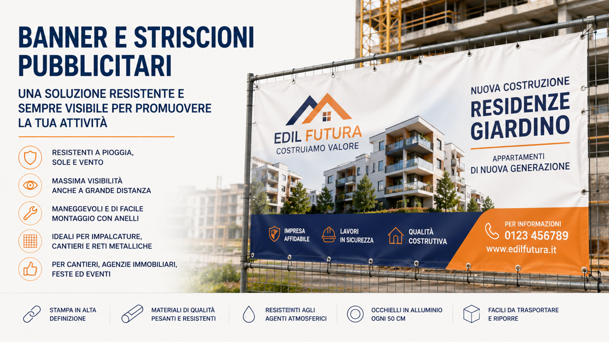 Banner pubblicitario installato all'esterno di un'attivita' commerciale